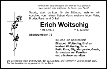 Traueranzeige von Erich Woitschig von Hersbrucker Zeitung
